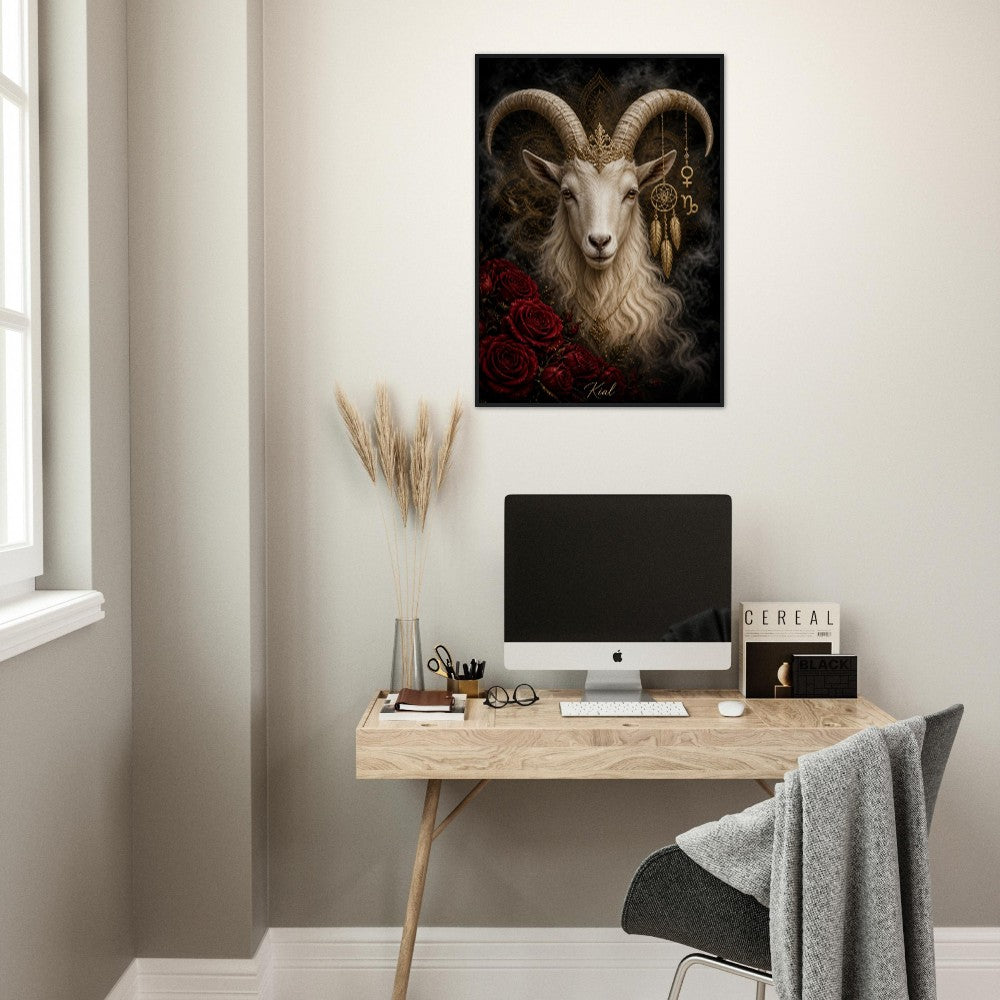 Capricorn Zodiac Goat Poster, Gold Wall Art, Astrology Canvas, Goat Portrait, Zodiac Gift for Her, Danish Art Studio