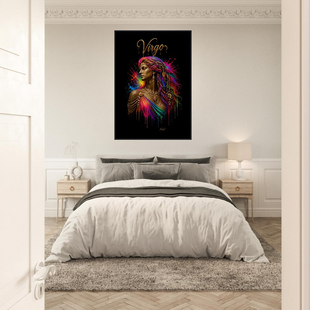 Virgo Neon Zodiac Maiden Poster, Colorful Wall Art, Artistic Astrology Canvas, Zodiac Gift for Her, Danish Art Studio