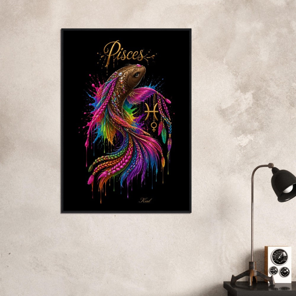Pisces Neon Zodiac Koi Poster, Colorful Wall Art, Artistic Astrology Canvas, Zodiac Gift for Her, Danish Art Studio