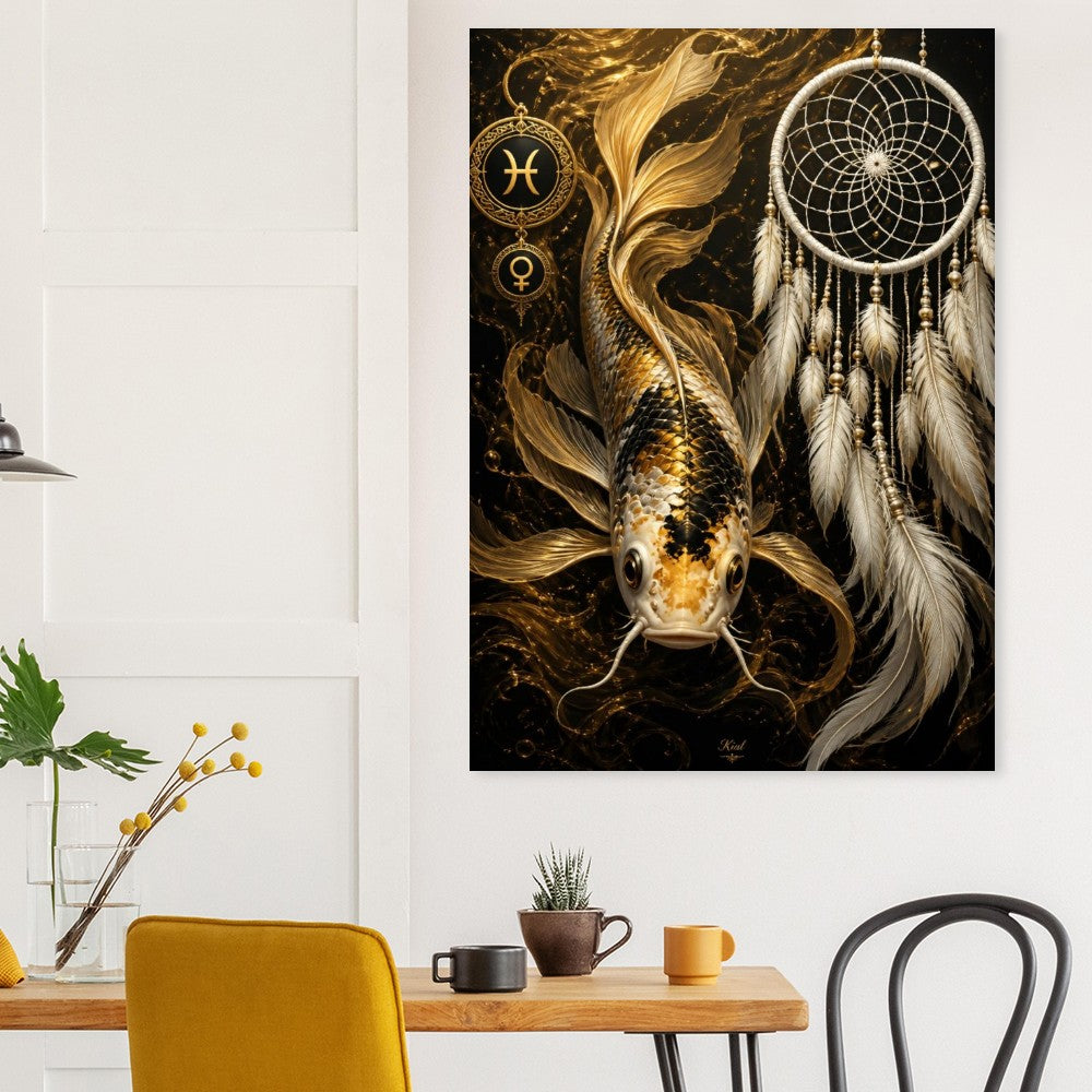 Pisces Zodiac Koi Poster, Gold Wall Art, Astrology Canvas, Koi Portrait, Zodiac Gift for Her, Danish Art Studio