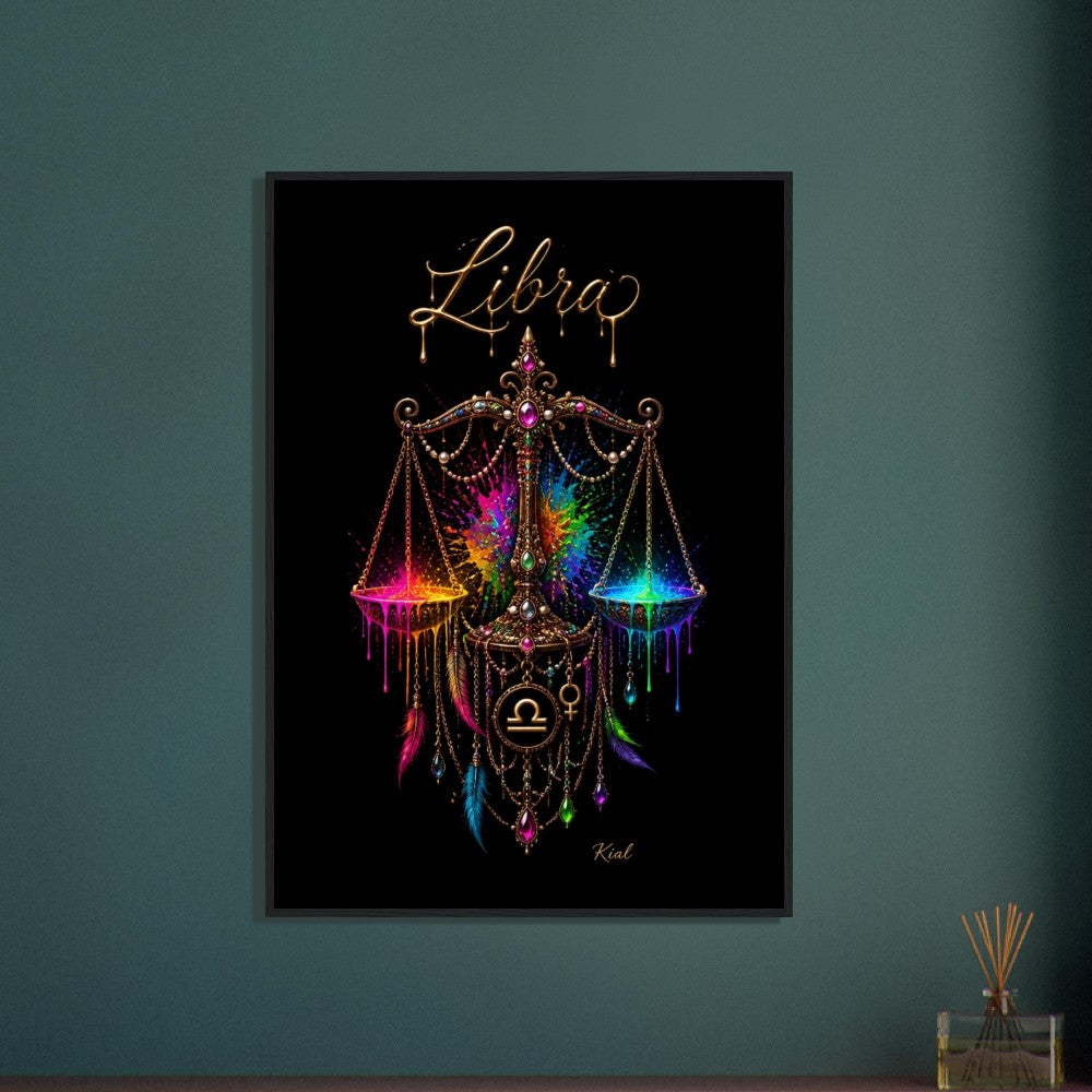 Libra Neon Zodiac Scales Poster, Colorful Wall Art, Artistic Astrology Canvas, Zodiac Gift for Her, Danish Art Studio