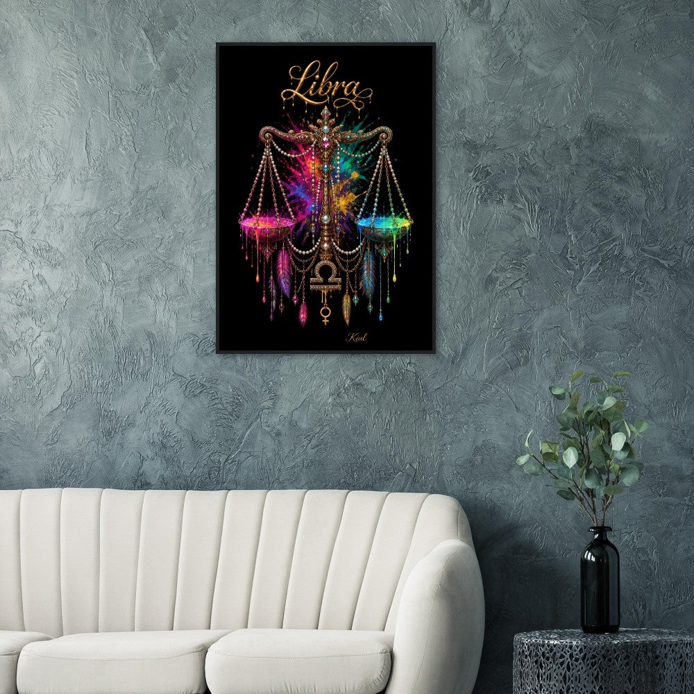 Libra Neon Zodiac Scales Poster, Colorful Wall Art, Artistic Astrology Canvas, Zodiac Gift for Her, Danish Art Studio