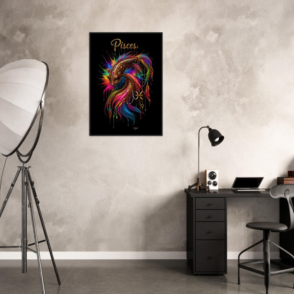 Pisces Neon Zodiac Koi Poster, Colorful Wall Art, Artistic Astrology Canvas, Zodiac Gift for Her, Danish Art Studio
