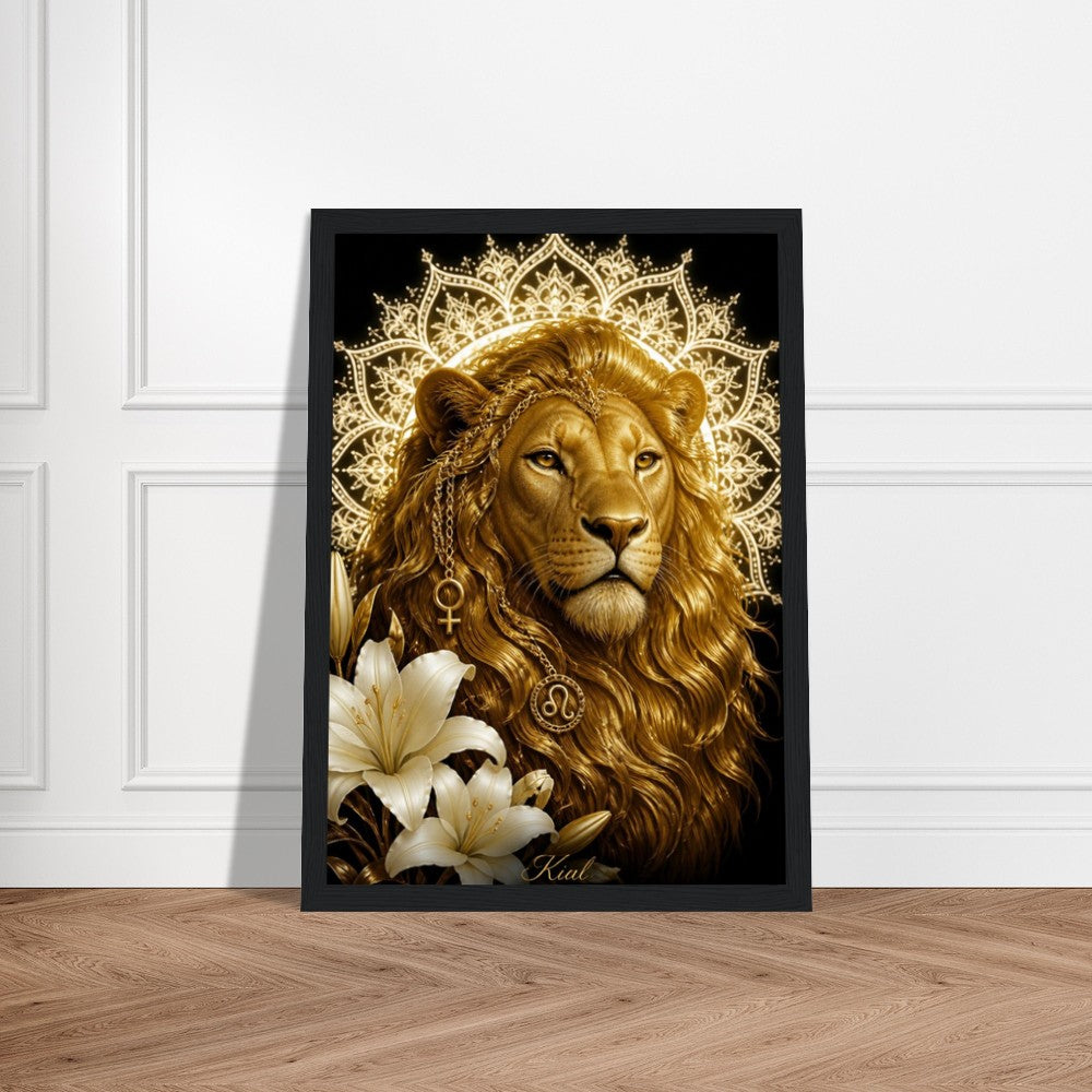 Leo Zodiac Lion Poster, Gold Wall Art, Astrology Canvas, Lion Portrait, Zodiac Gift for Her, Danish Art Studio
