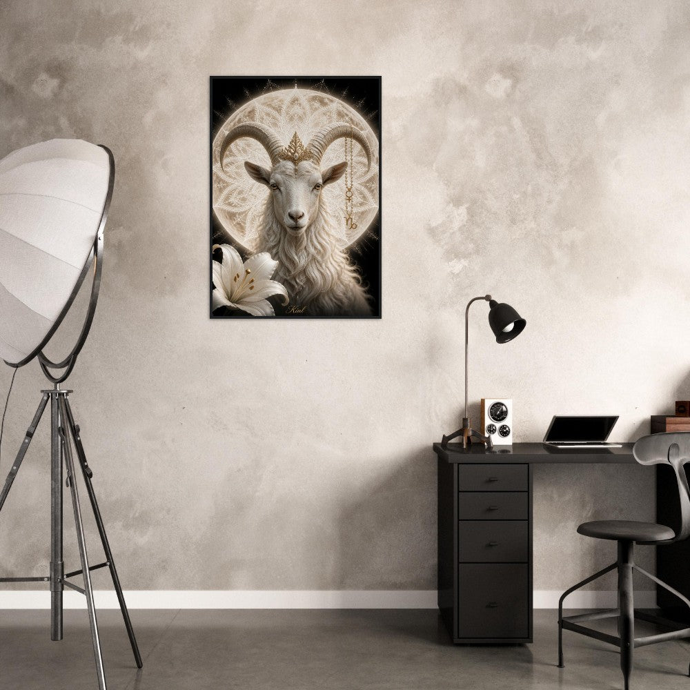 Capricorn Zodiac Goat Poster, Gold Wall Art, Astrology Canvas, Goat Portrait, Zodiac Gift for Her, Danish Art Studio