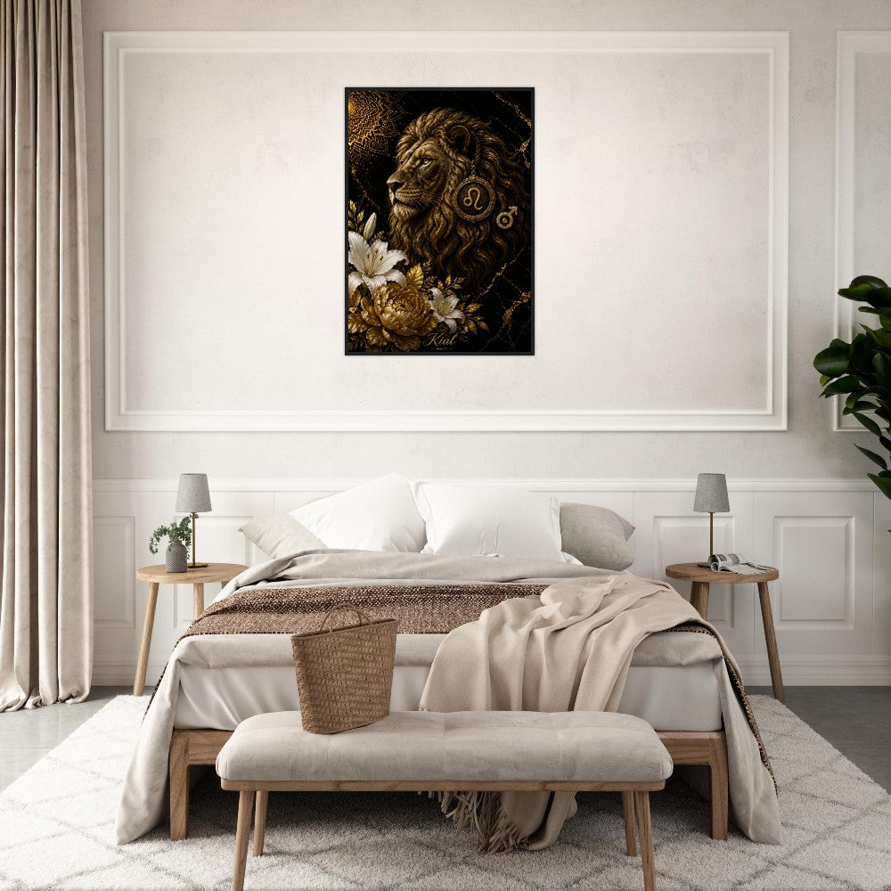 Leo Zodiac Lion Poster, Gold Wall Art, Astrology Canvas, Lion Portrait, Zodiac Gift for Him, Danish Art Studio