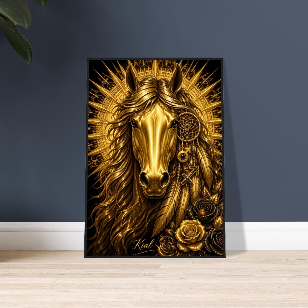 Sagittarius Zodiac Horse Poster, Gold Wall Art, Zodiac Gift for Him, Danish Art Studio