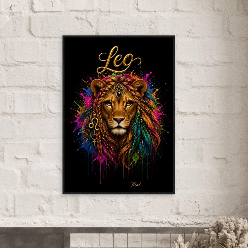 Leo Neon Zodiac Löwen Poster, Bunte Wandkunst, Künstlerische Astrologie Leinwand, Tierkreisgeschenk für Sie, Dänisches Kunststudio