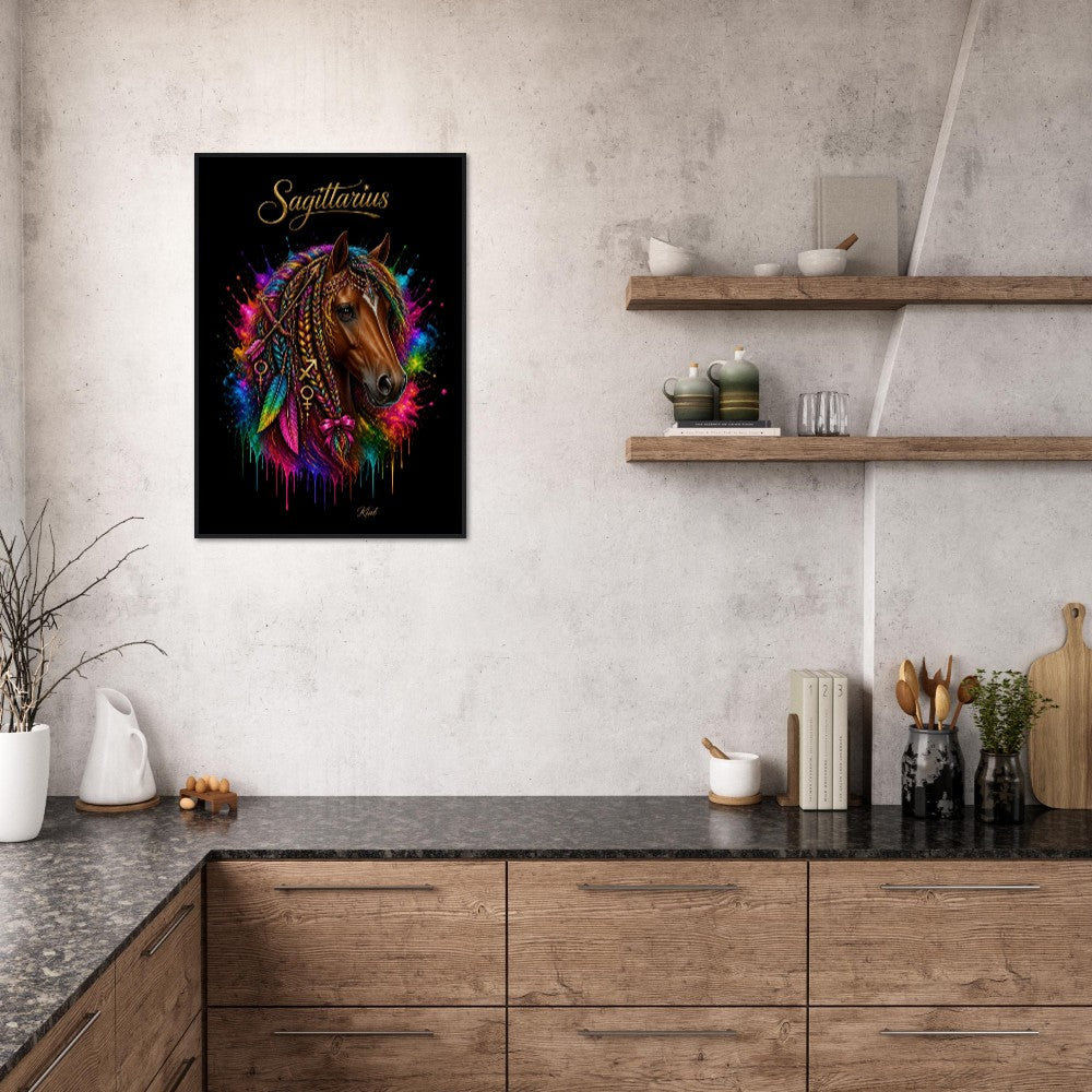 Sagittarius Neon Zodiac Horse Poster, Colorful Wall Art, Zodiac Gift for Her, Danish Art Studio