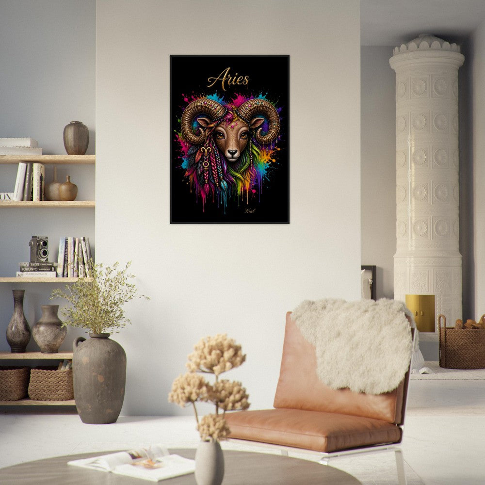 Aries Neon Zodiac Ram Poster, Colorful Wall Art, Artistic Astrology Canvas, Zodiac Gift for Her, Danish Art Studio