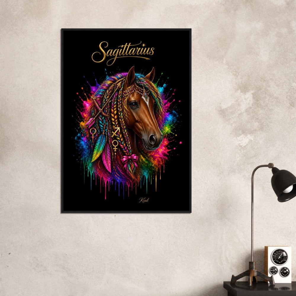 Sagittarius Neon Zodiac Horse Poster, Colorful Wall Art, Zodiac Gift for Her, Danish Art Studio