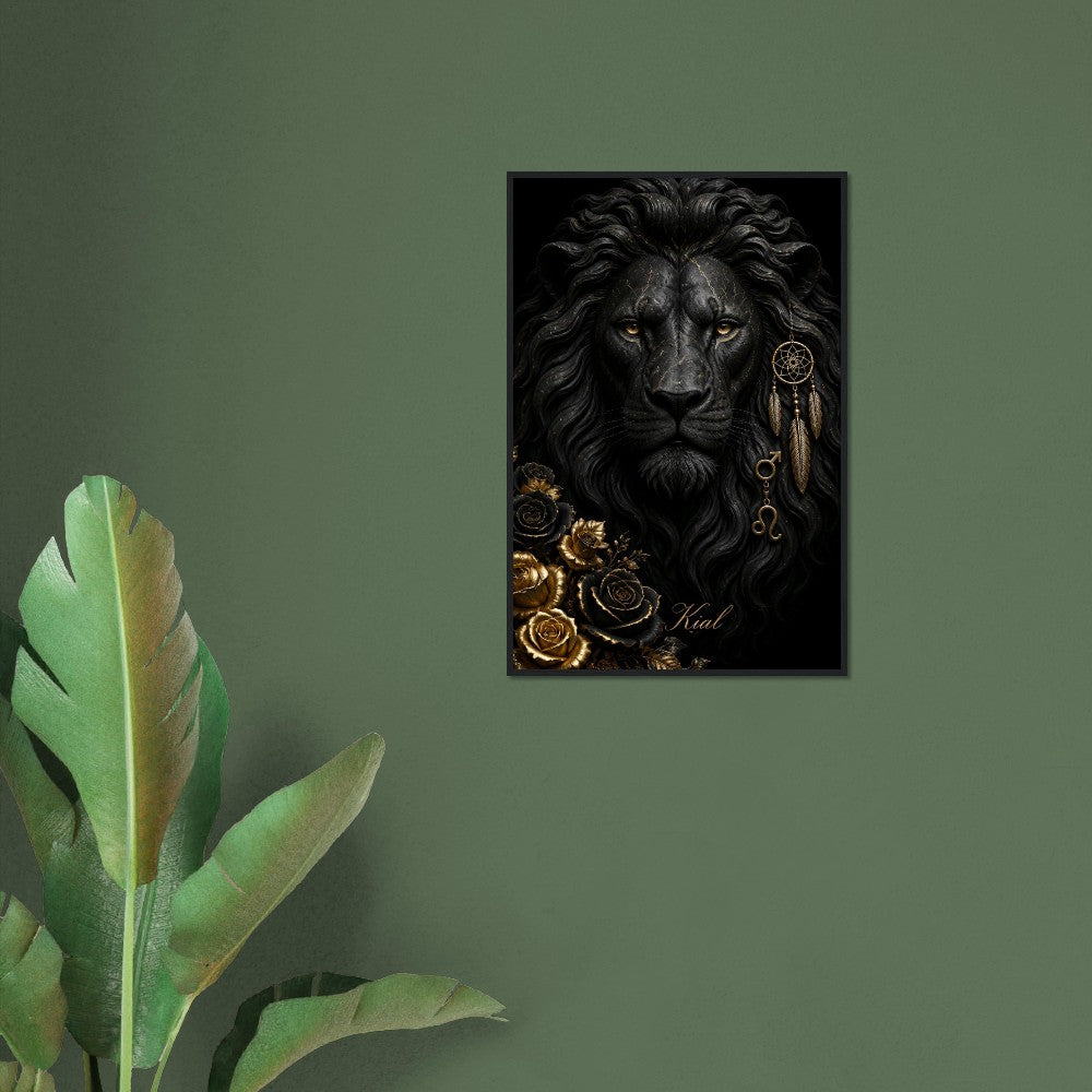 Leo Zodiac Lion Poster, Gold Wall Art, Astrology Canvas, Lion Portrait, Zodiac Gift for Him, Danish Art Studio