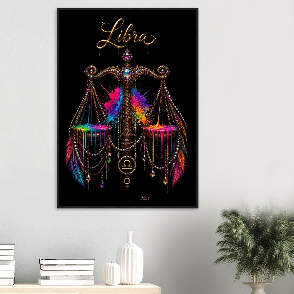 Libra Neon Zodiac Scales Poster, Colorful Wall Art, Artistic Astrology Canvas, Zodiac Gift for Her, Danish Art Studio
