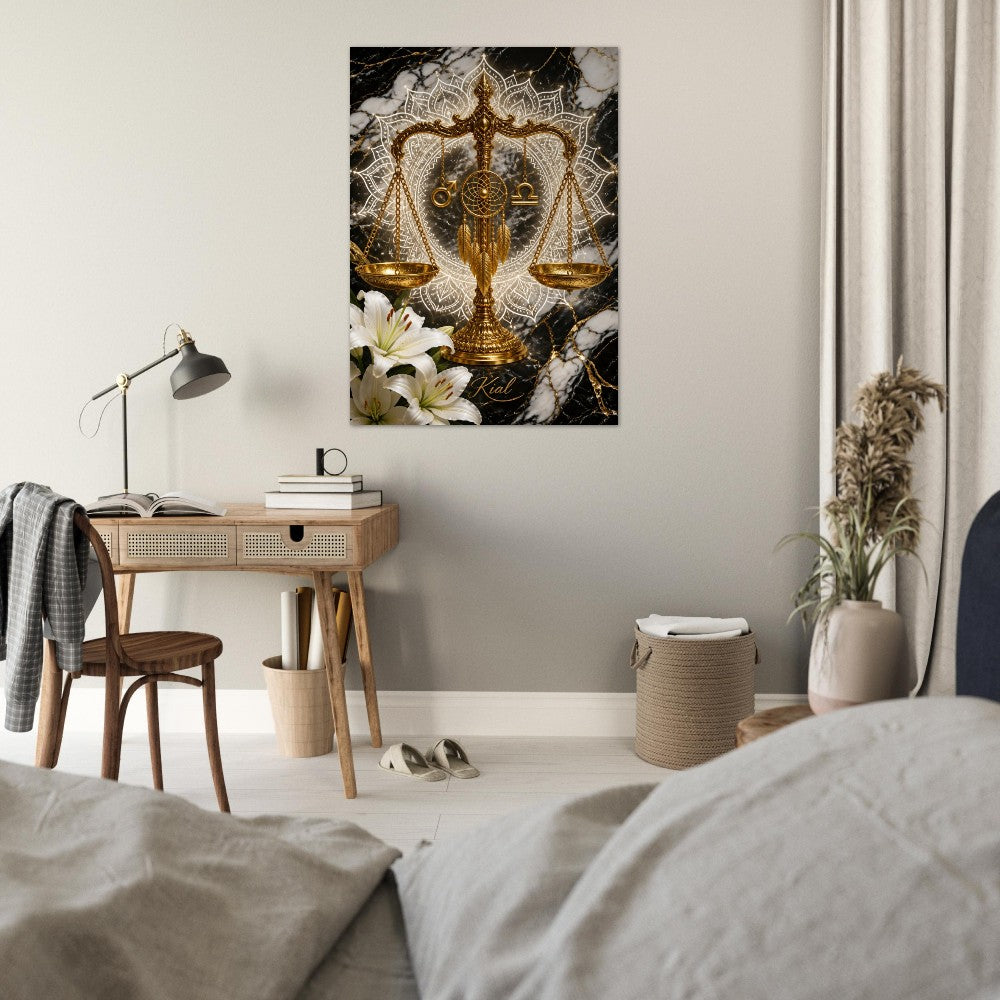 Libra Zodiac Scales Poster, Gold Wall Art, Astrology Canvas, Scales Portrait, Zodiac Gift for Him, Danish Art Studio