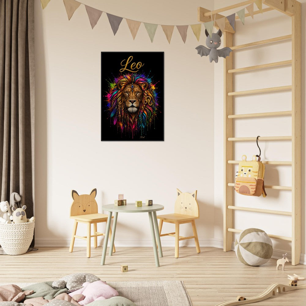 Leo Neon Zodiac Lion Poster, Colorful Wall Art, Artistic Astrology Canvas, Zodiac Gift for Him, Danish Art Studio