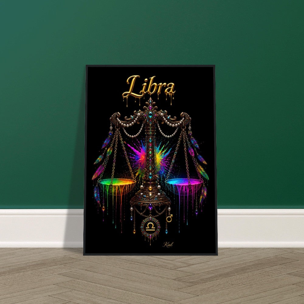 Libra Neon Zodiac Scales Poster, Colorful Wall Art, Artistic Astrology Canvas, Zodiac Gift for Him, Danish Art Studio