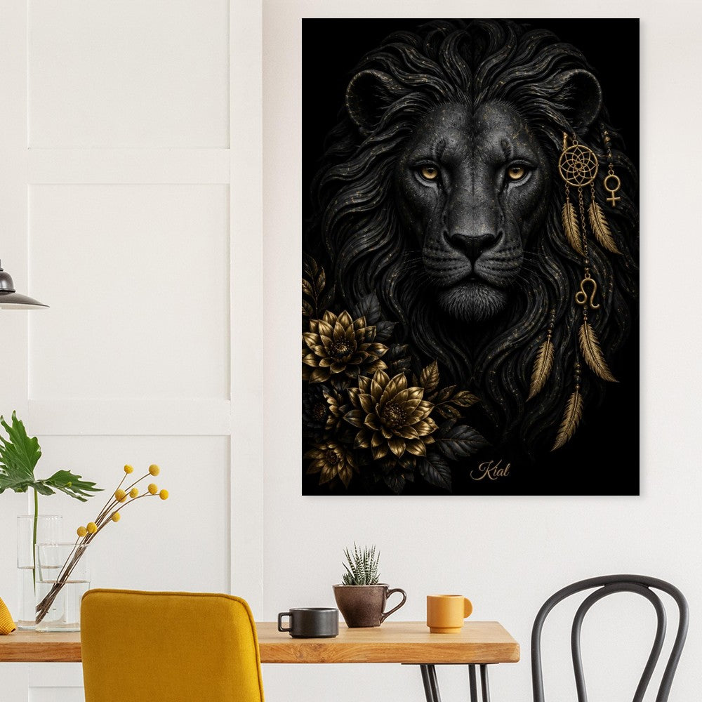 Leo Zodiac Lion Poster, Gold Wall Art, Astrology Canvas, Lion Portrait, Zodiac Gift for Her, Danish Art Studio