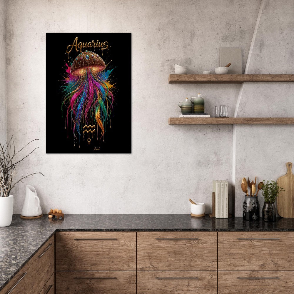 Aquarius Neon Zodiac Medusaplakat, Farverig Vægkunst, Zodiac Gave til Hende, Danish Art Studio