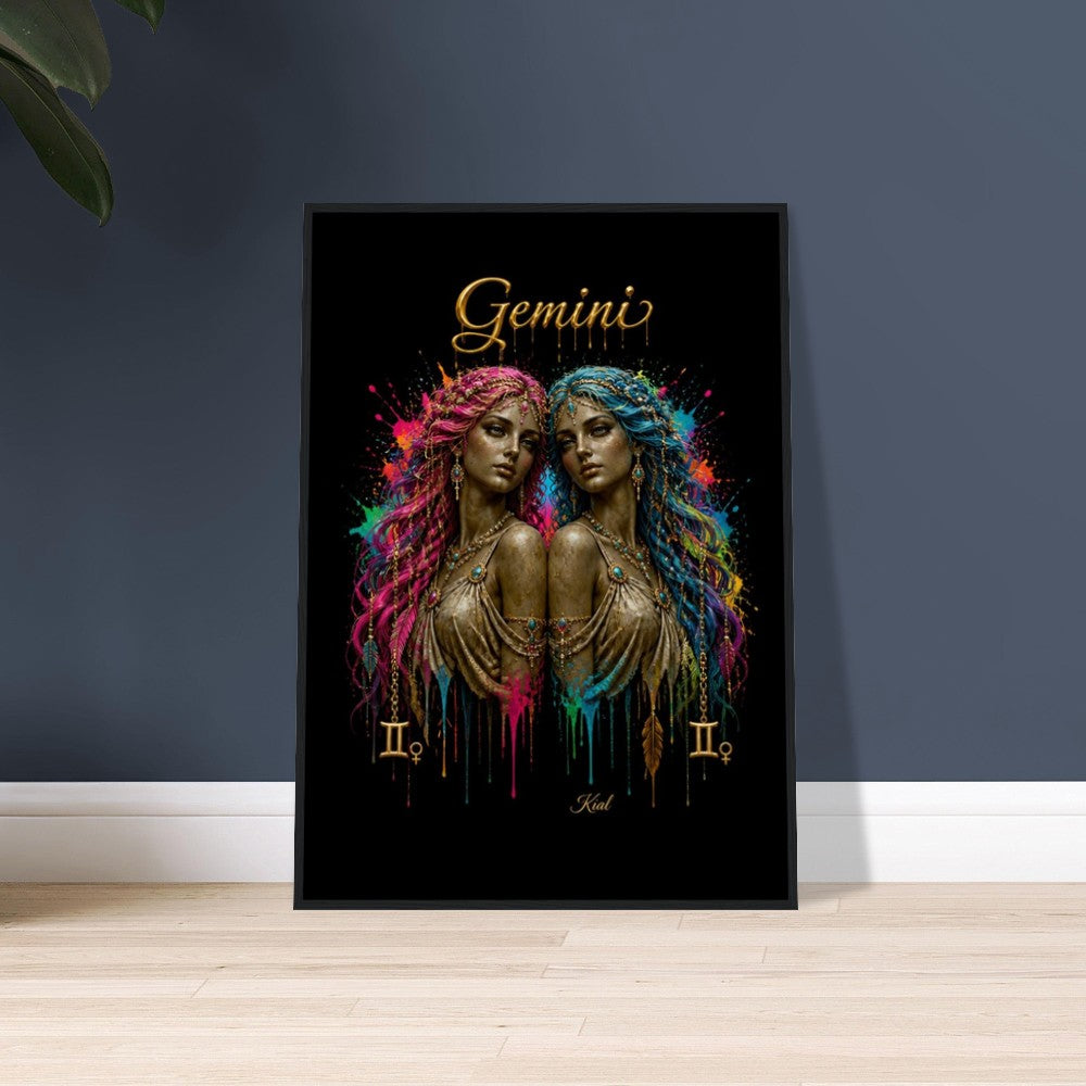 Gemini Neon Zodiac Twins Plakat, Farverig Vægkunst, Kunstnerisk Astrologi Lærred, Zodiak Gave til Hende, Dansk Kunst Studio