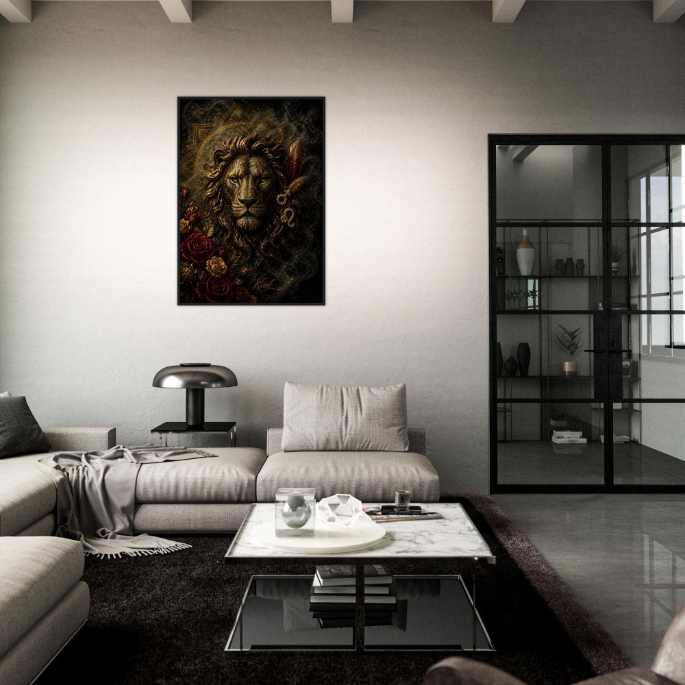 Leo Zodiac Lion Poster, Gold Wall Art, Astrology Canvas, Lion Portrait, Zodiac Gift for Him, Danish Art Studio