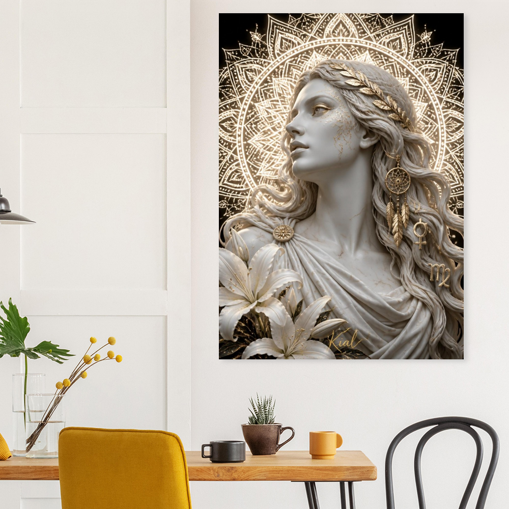 Virgo Zodiac Maiden Poster, Gold Wall Art, Astrology Canvas, Maiden Portrait, Zodiac Gift for Her, Danish Art Studio