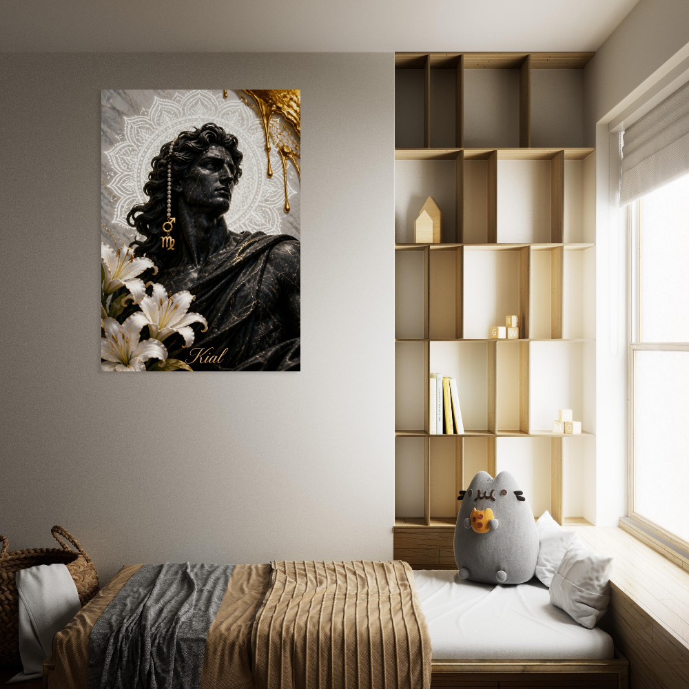 Virgo Zodiac Maiden Poster, Gold Wall Art, Astrology Canvas, Maiden Portrait, Zodiac Gift for Him, Danish Art Studio