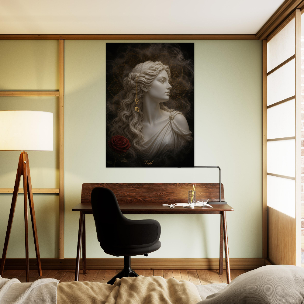 Virgo Zodiac Maiden Poster, Gold Wall Art, Astrology Canvas, Maiden Portrait, Zodiac Gift for Her, Danish Art Studio
