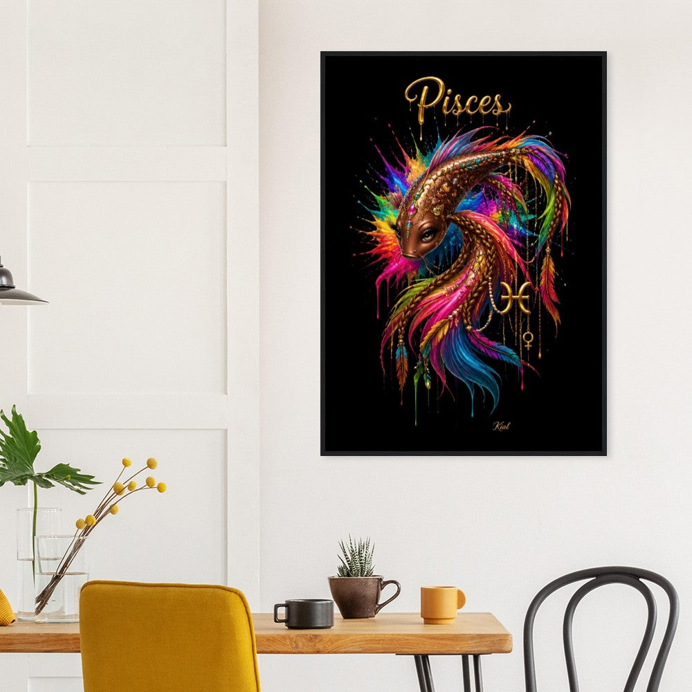 Pisces Neon Zodiac Koi Poster, Colorful Wall Art, Artistic Astrology Canvas, Zodiac Gift for Her, Danish Art Studio