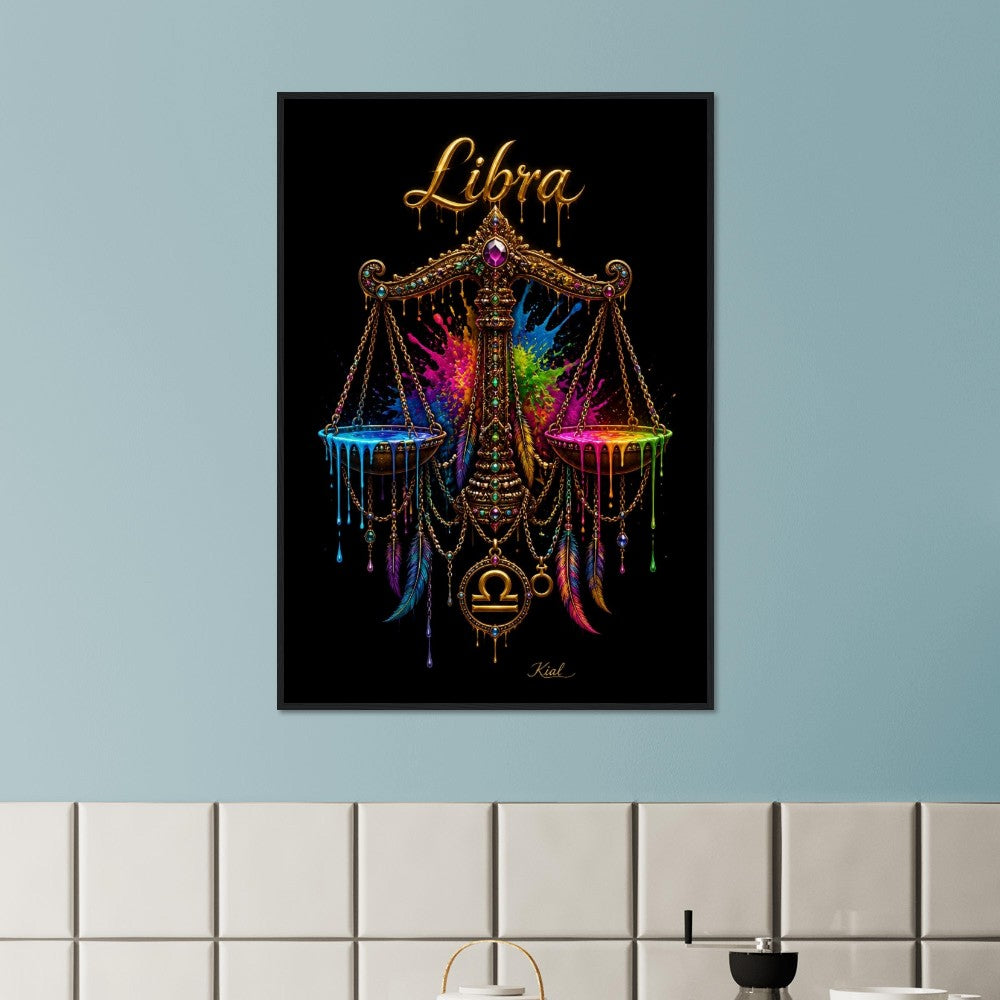 Libra Neon Zodiac Scales Poster, Colorful Wall Art, Artistic Astrology Canvas, Zodiac Gift for Him, Danish Art Studio