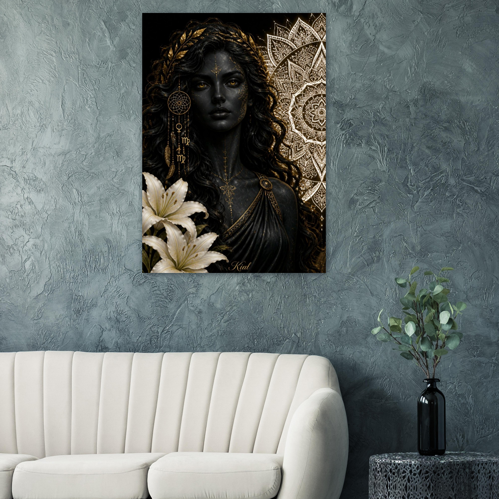 Virgo Zodiac Maiden Poster, Gold Wall Art, Astrology Canvas, Maiden Portrait, Zodiac Gift for Her, Danish Art Studio