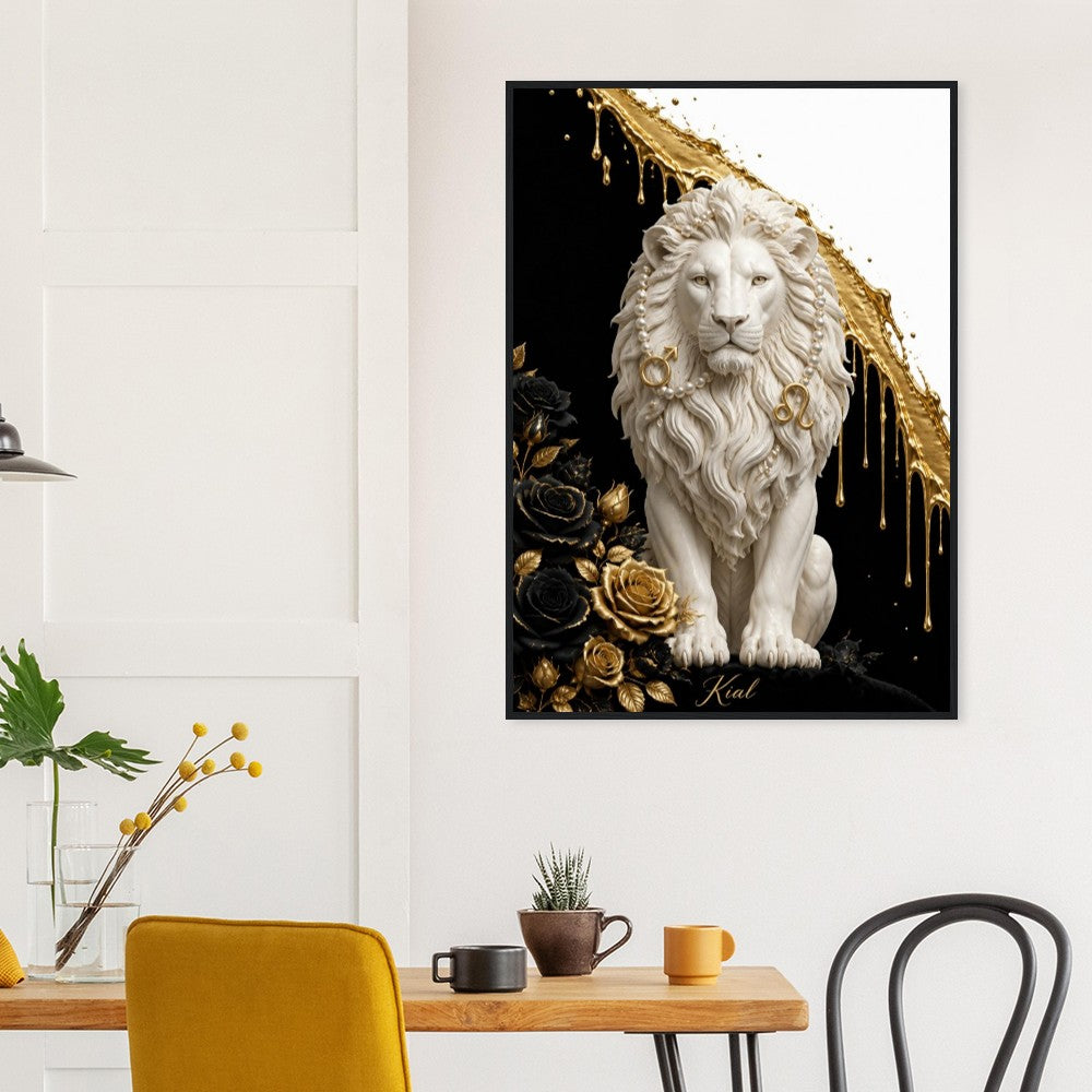 Leo Zodiac Lion Poster, Gold Wall Art, Astrology Canvas, Lion Portrait, Zodiac Gift for Him, Danish Art Studio