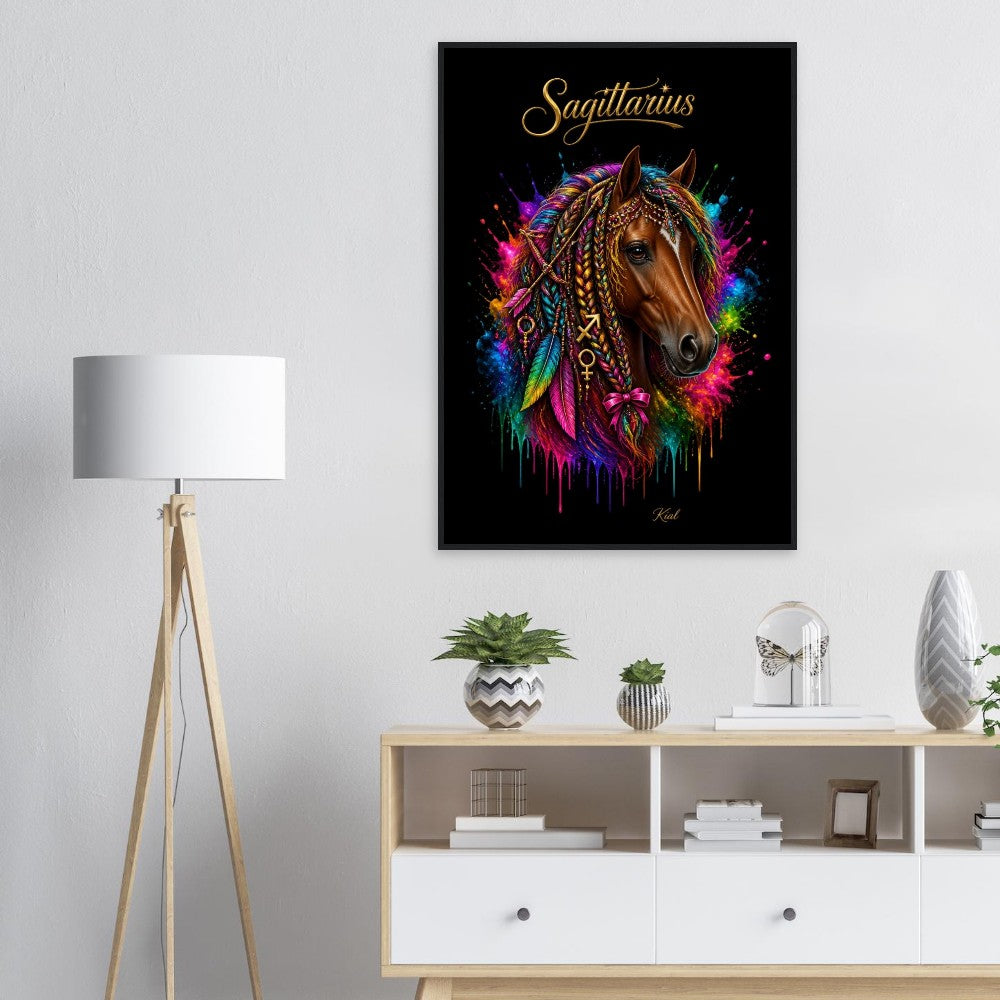 Sagittarius Neon Zodiac Horse Poster, Colorful Wall Art, Zodiac Gift for Her, Danish Art Studio