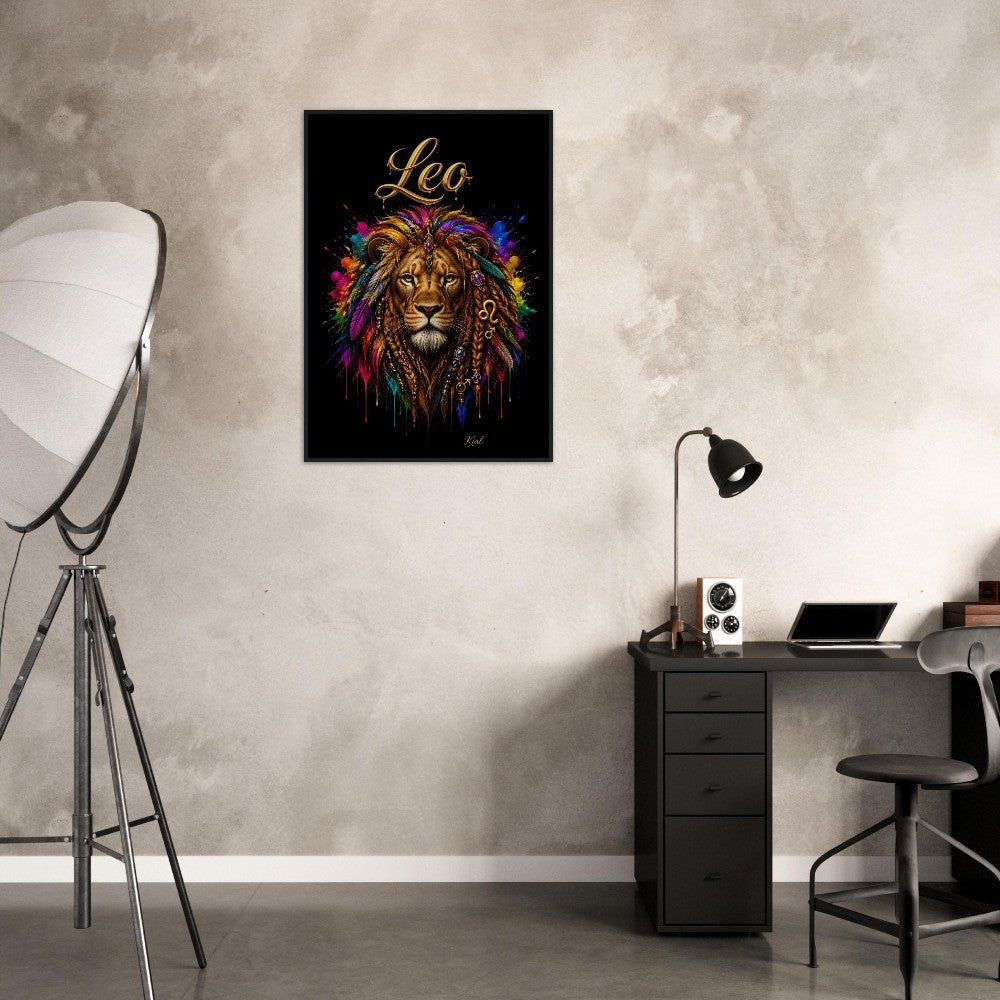 Leo Neon Zodiac Lion Poster, Colorful Wall Art, Artistic Astrology Canvas, Zodiac Gift for Him, Danish Art Studio