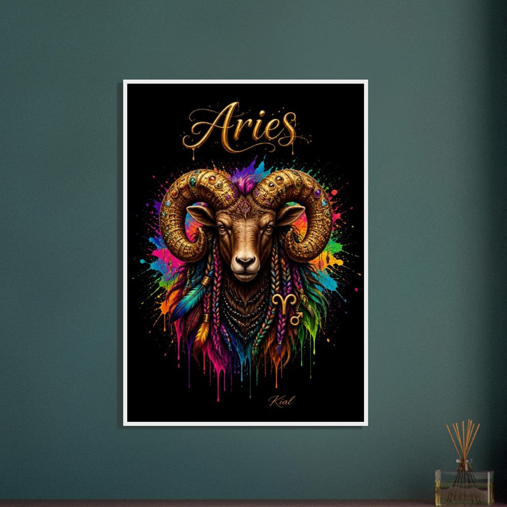 Widder Neon Tierkreis Poster, Bunte Wandkunst, Künstlerische Astrologie Leinwand, Tierkreis Geschenk für Ihn, Danish Art Studio