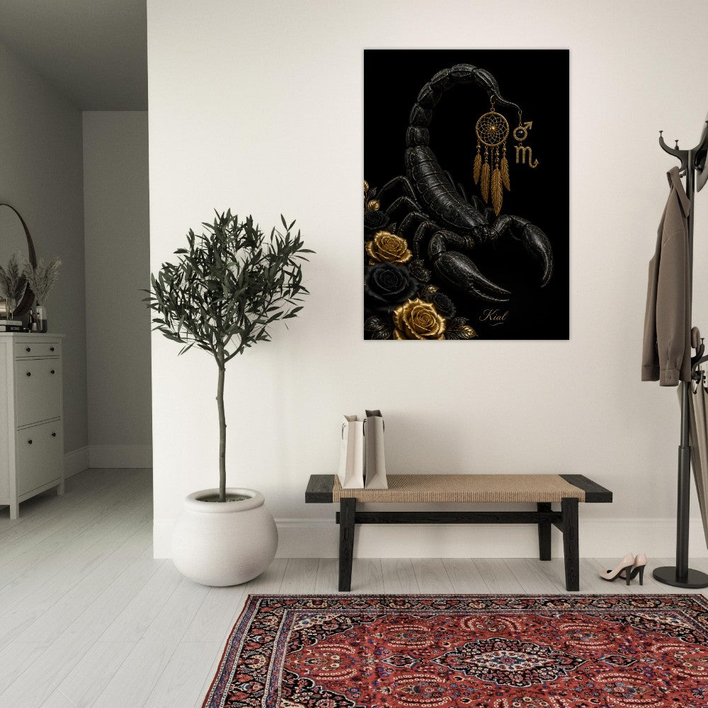 Scorpio Zodiac Scorpion Poster, Gold Wall Art, Zodiac Gift for Him, Danish Art Studio