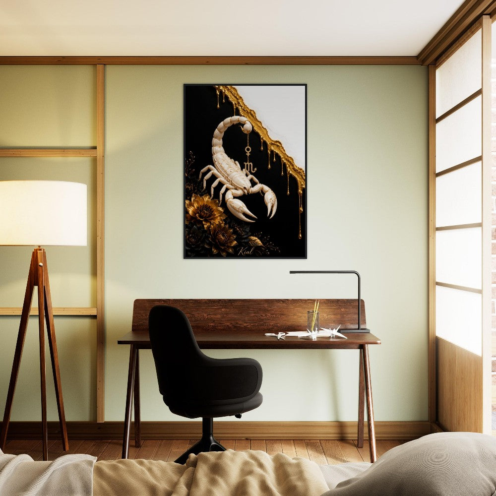 Scorpio Zodiac Scorpion Poster, Gold Wall Art, Zodiac Gift for Her, Danish Art Studio