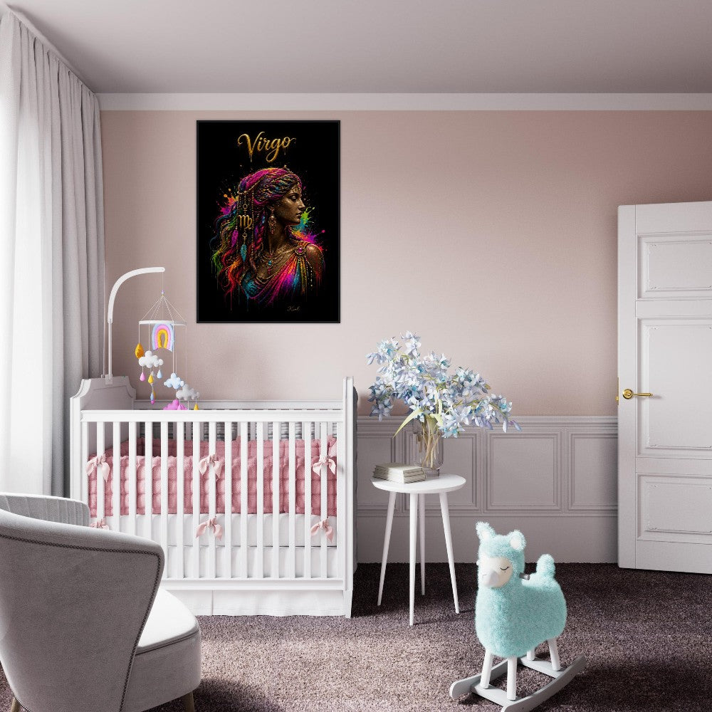 Virgo Neon Zodiac Maiden Poster, Colorful Wall Art, Artistic Astrology Canvas, Zodiac Gift for Her, Danish Art Studio