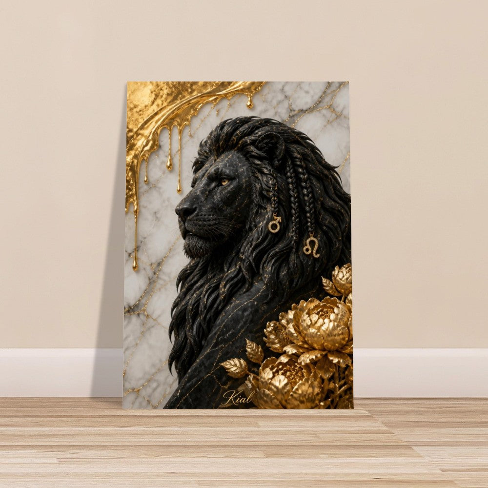 Leo Zodiac Lion Poster, Gold Wall Art, Astrology Canvas, Lion Portrait, Zodiac Gift for Him, Danish Art Studio