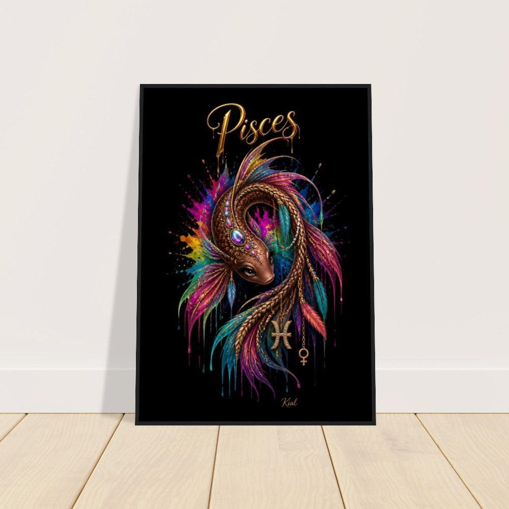 Pisces Neon Zodiac Koi Poster, Colorful Wall Art, Artistic Astrology Canvas, Zodiac Gift for Her, Danish Art Studio