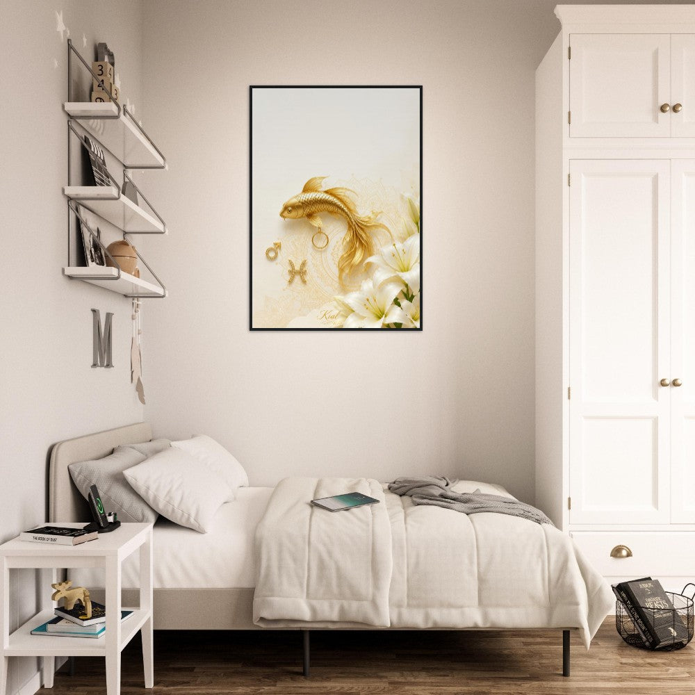 Pisces Zodiac Koi Poster, Gold Wall Art, Astrology Canvas, Koi Portrait, Zodiac Gift for Him, Danish Art Studio
