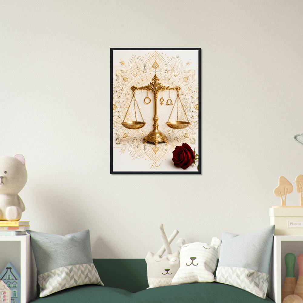 Libra Zodiac Scales Poster, Gold Wall Art, Astrology Canvas, Scales Portrait, Zodiac Gift for Her, Danish Art Studio