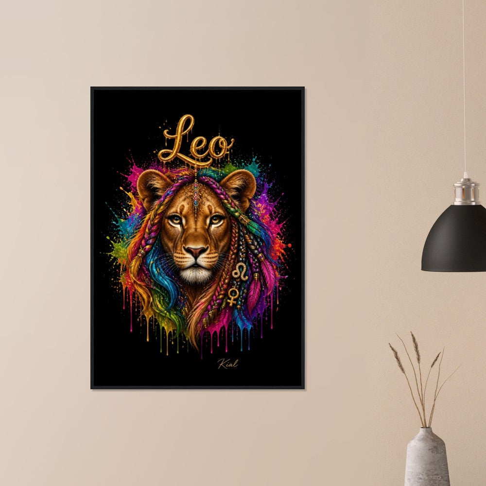 Leo Neon Zodiac Lion Poster, Colorful Wall Art, Artistic Astrology Canvas, Zodiac Gift for Her, Danish Art Studio