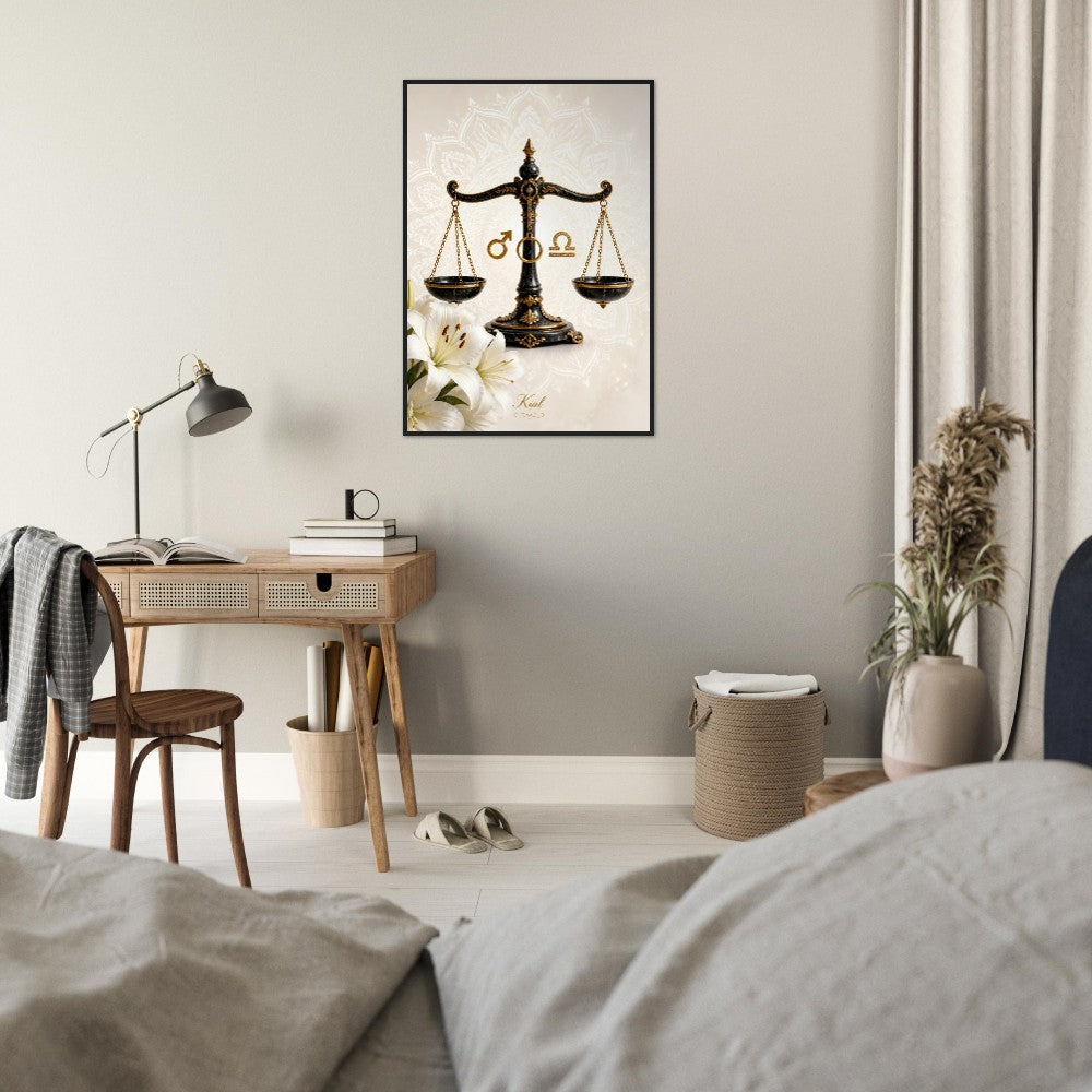 Libra Zodiac Scales Poster, Gold Wall Art, Astrology Canvas, Scales Portrait, Zodiac Gift for Him, Danish Art Studio
