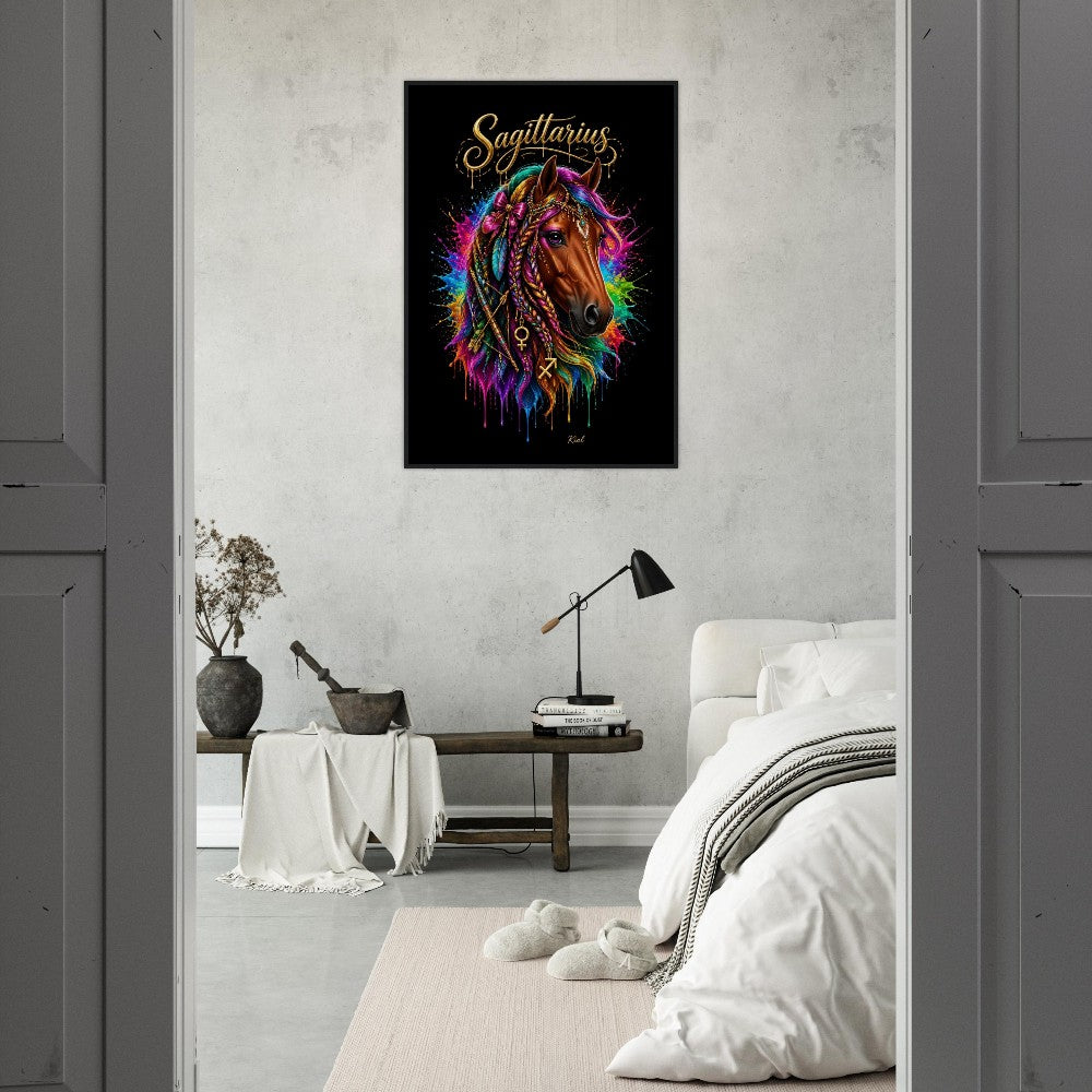 Sagittarius Neon Zodiac Horse Poster, Colorful Wall Art, Zodiac Gift for Her, Danish Art Studio