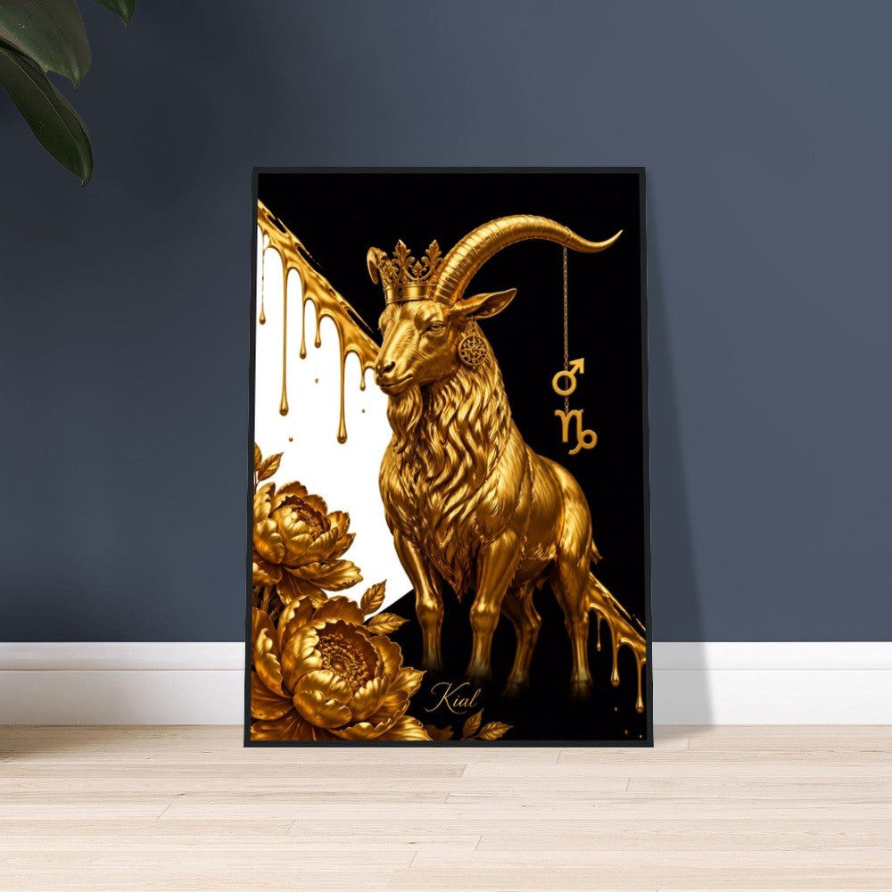 Capricorn Zodiac Goat Poster, Gold Wall Art, Astrology Canvas, Goat Portrait, Zodiac Gift for Him, Danish Art Studio