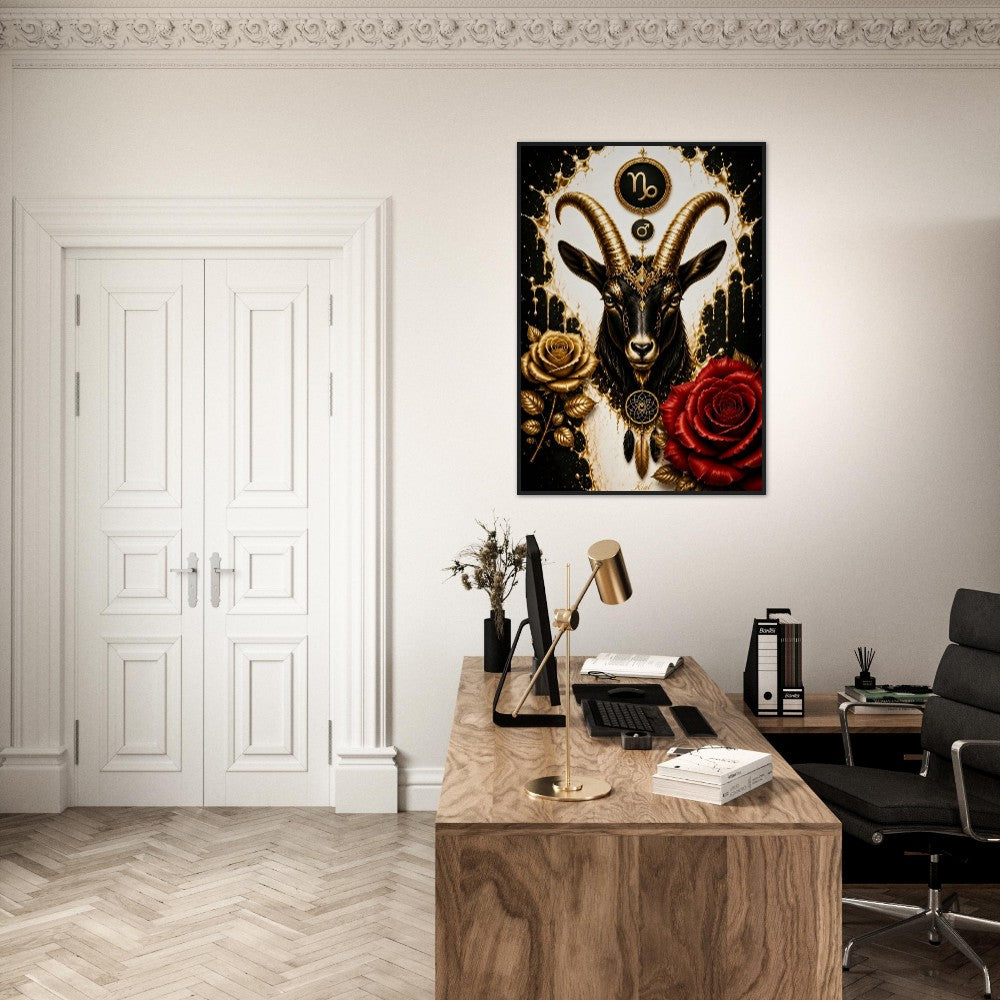 Capricorn Zodiac Goat Poster, Gold Wall Art, Astrology Canvas, Goat Portrait, Zodiac Gift for Him, Danish Art Studio