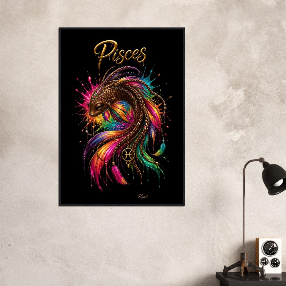 Pisces Neon Zodiac Koi Poster, Colorful Wall Art, Artistic Astrology Canvas, Zodiac Gift for Her, Danish Art Studio