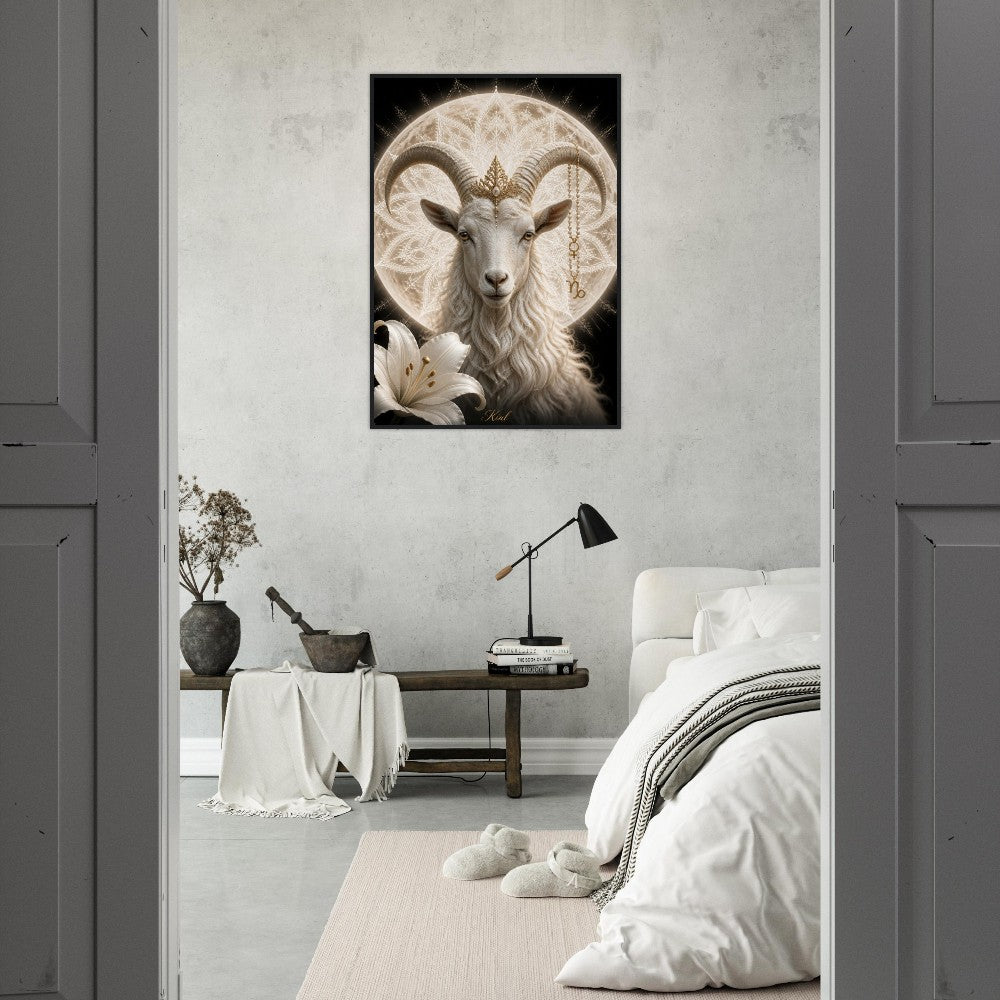 Capricorn Zodiac Goat Poster, Gold Wall Art, Astrology Canvas, Goat Portrait, Zodiac Gift for Her, Danish Art Studio