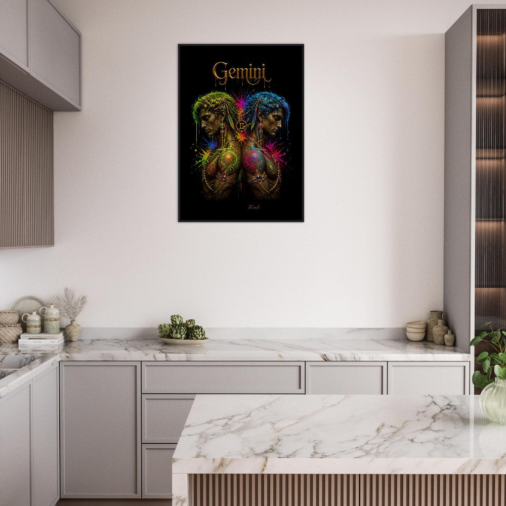 Gemini Neon Zodiac Twins Poster, Colorful Wall Art, Artistic Astrology Canvas, Zodiac Gift for Him, Danish Art Studio