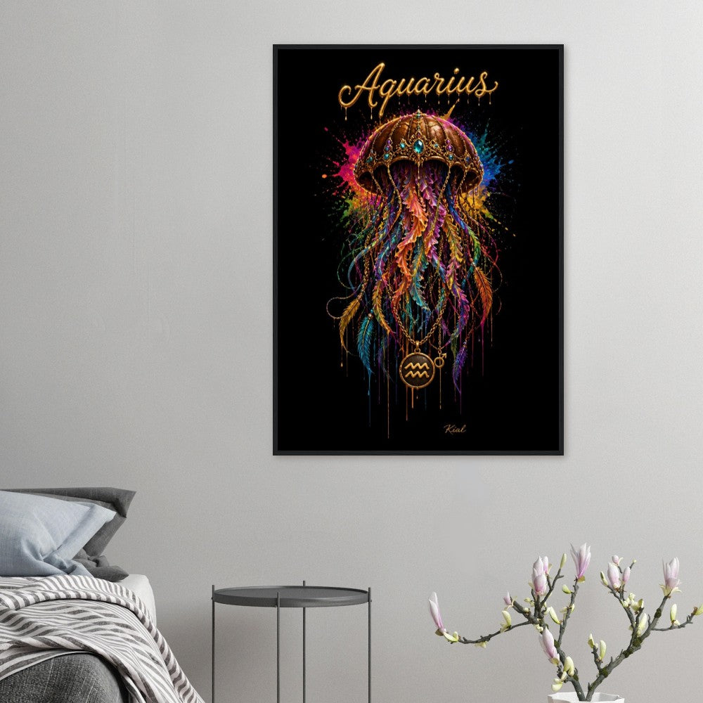 Aquarius Neon Zodiac Jellyfish Poster, Colorful Wall Art, Zodiac Gift for Him, Danish Art Studio